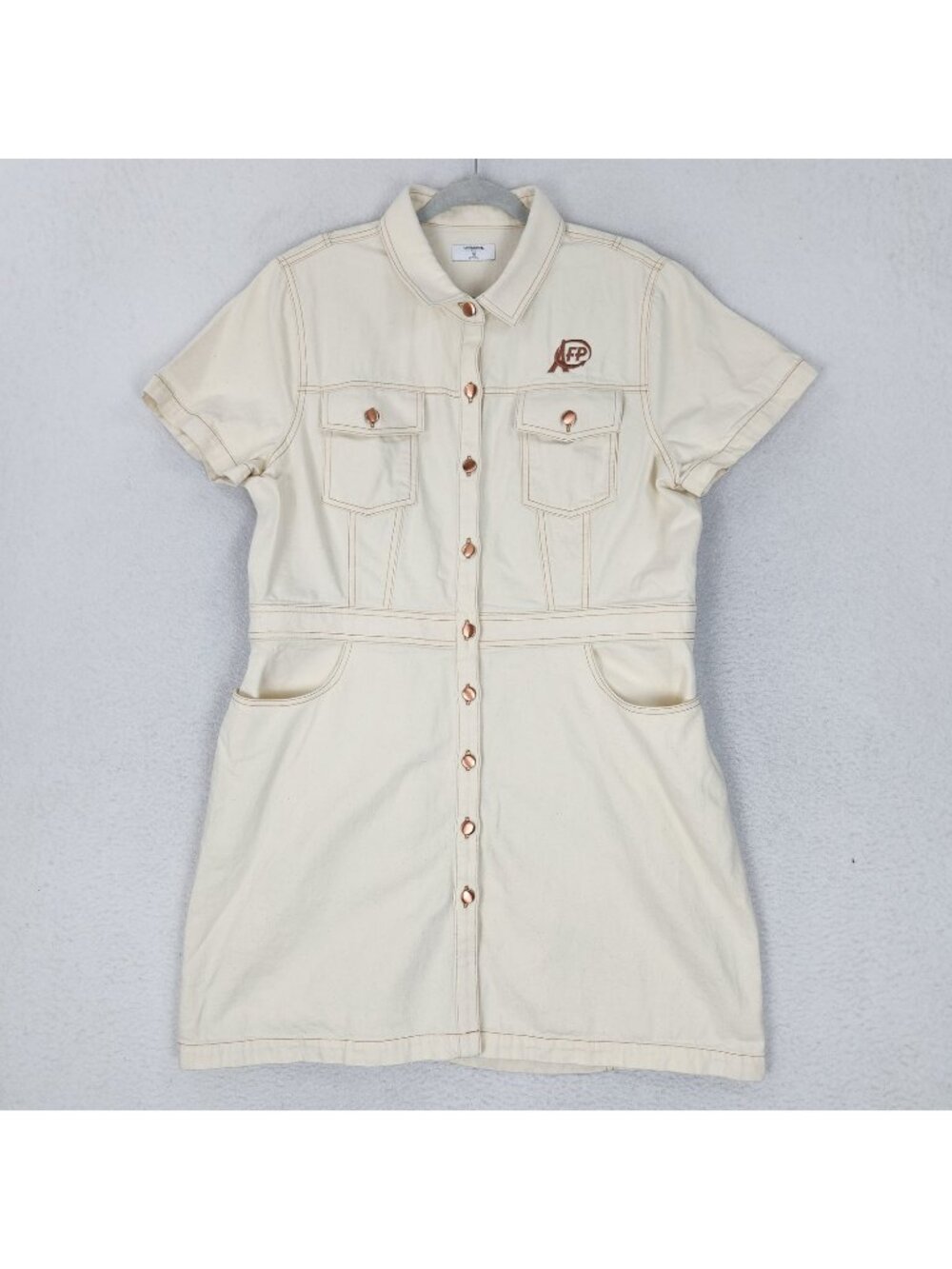 UNTUCKit Dress Womens 18 Cream Callie Short Sleeve Button Front Denim Safari